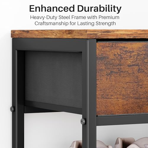 Kitstorack Shoe Rack, 5 Tier Shoe Organizer for 12-16 Pairs of Shoes, with 2 Drawers, 3 Fabric Shelves and Wooden Top, Shoe Rack for Closet Entryway, Rustic Brown Kitstorack