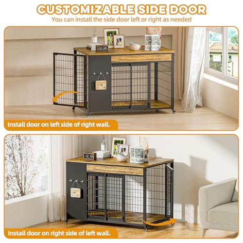 Hugcoz 38" Dog Crate Furniture - Dog Crate with DIY Frame, Sliding Door Indoor Kennel, Wooden Dog Cage End Table, for Medium/Large Breed, Rustic Brown Size L HugCoz