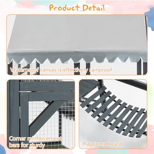YOPTO 28ft² Large Outdoor Cat House, Luxury Wooden Walk-in Catio Enclosure with 2 Doors & 2 Hiding Houses, Escape-Proof Locks + Waterproof Roof - Customizable Multi-Cat Playpen (Gray) YOPTO