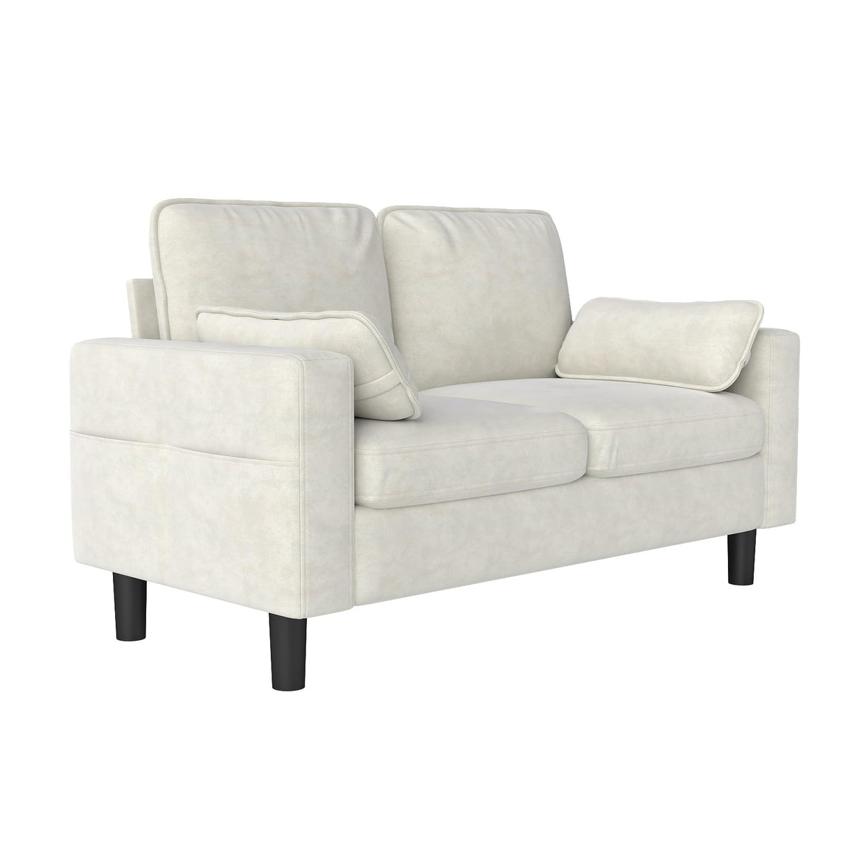 kinbor Small Couches for Small Spaces - Creamy White Modern Loveseat Sofa with Magazine Pockets & Detachable Cover, Durable Foam Couch for Living Room, Office, Salon kinbor