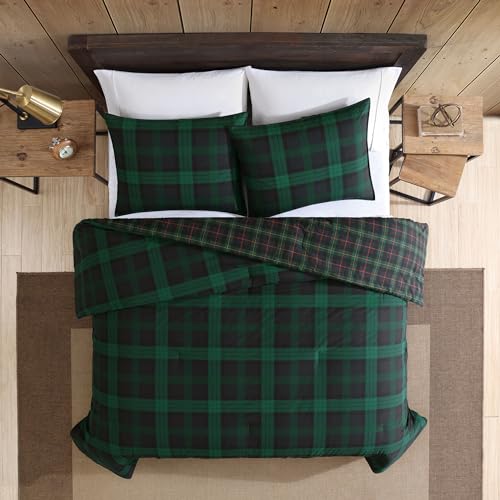 Eddie Bauer - Twin Comforter Set, Reversible Cotton Bedding with Matching Sham, Medium-Weight for Year Round Use, Dorm Essentials (Woodland Tartan Green) Eddie Bauer