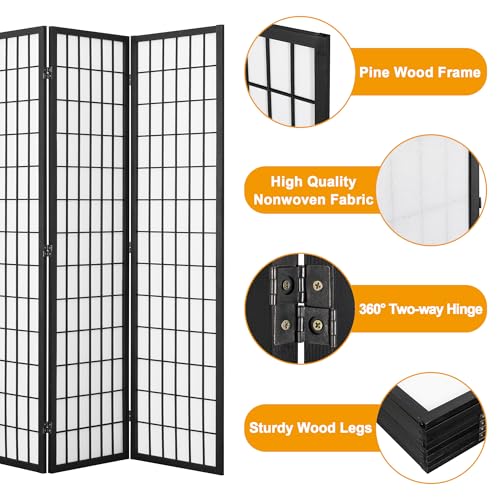 Salfanre 8 Panel Shoji Screen Room Divider, Japanese Room Divider for Room Separation, 66.9 Inches Folding Privacy Screens for Hoom Bedroom Office, Assembly-Free, Black Salfanre