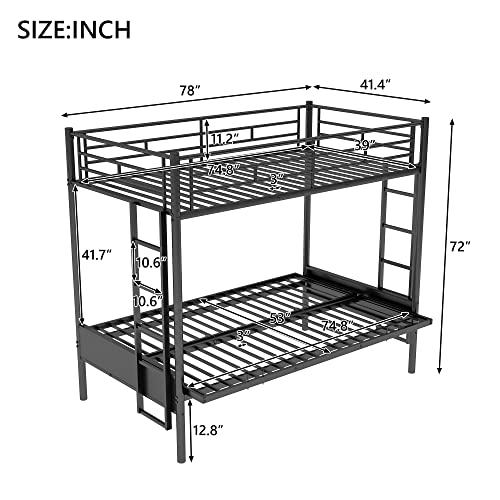 Bellemave Twin Over Futon bunk Bed, loft Bed with futon, Twin Over Full Futon bunk beds, No Box Spring Needed, Black Bellemave