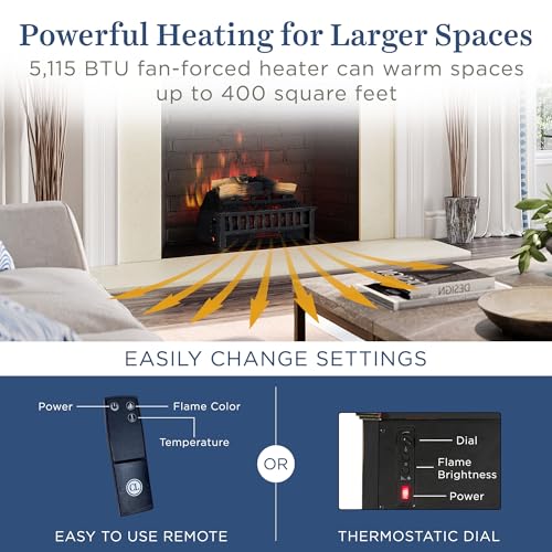 Country Living Electric Fireplace Logs, 20” LED Electric Fireplace Inserts with Infrared Heater, Electric Heater Heats up to 400 Sq. Ft., Remote Controlled Infrared Heaters for Indoor Use, Log Set Country Living