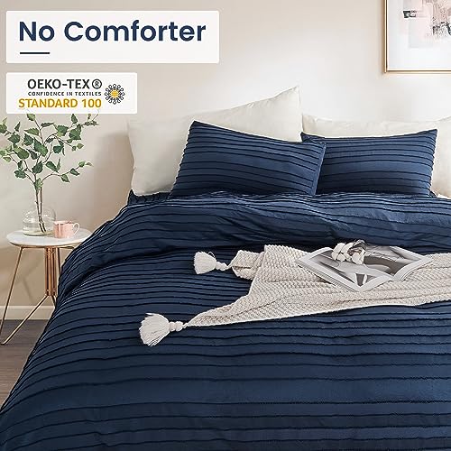 NEXHOME PRO Duvet Cover Full,Navy 3 Pieces Boho Tufted Duvet Cover Set, Soft and Lightweight 100% Washed Microfiber Comforter Cover Set for All Season(Navy Full, 80 x 90)-No Comforter NEXHOME PRO