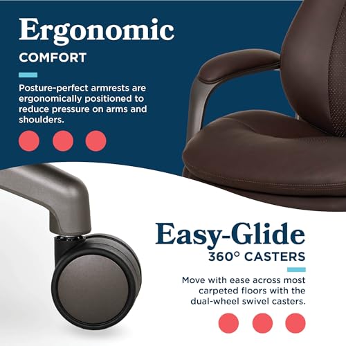 La-Z-Boy Nova Executive Office Chair, Patented AIR Ergonomic Support Technology, High-Back Premium Comfort & Support, Dark Brown Vegan PU Leather La-Z-Boy