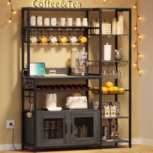 UPOSOJA 47.2in Grey Bakers Rack with Power Outlet and Ample Storage Solutions UPOSOJA