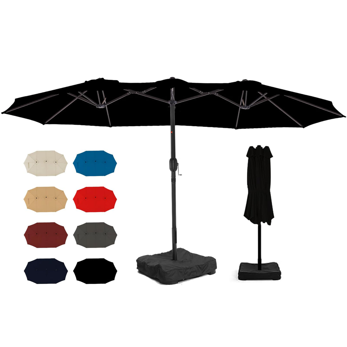 wikiwiki 15ft Large Patio Umbrellas with Base Included, Outdoor Double-Sided Umbrella with Crank Handle, Powerful UV Protective, for Pool Lawn Garden, Black wikiwiki