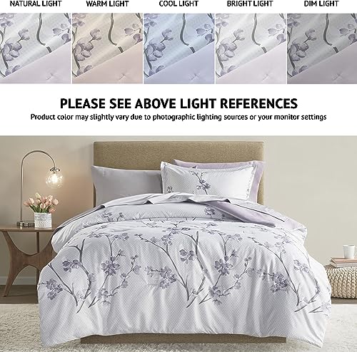 Comfort Spaces Bed in A Bag - Trendy Casual Design Cozy Comforter with Complete Sheet Set with Side Pocket, All Season Cover, Matching Shams Twin XL(66 in x 90 in), Kate, Grey/Purple 6 Piece Comfort Spaces