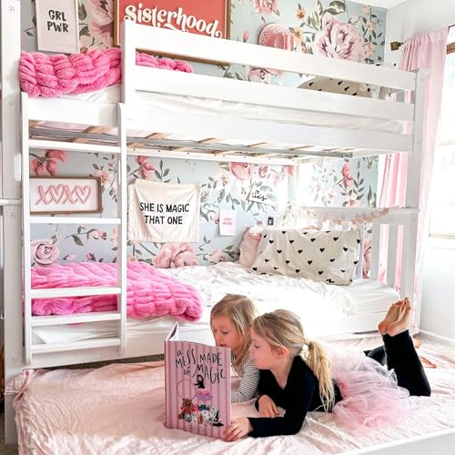 Max & Lily Bunk Bed, Twin-Over-Twin Wood Bed Frame For Kids With Trundle, White Max & Lily