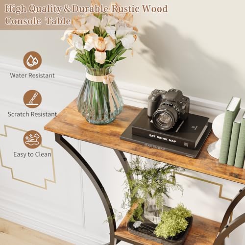 HavenlyYouth Narrow Console Table for Entryway, Industrial 3-Tier Sofa Table Behind Couch, 29.5" Height TV Stand with Storage Shelves for Living Room, Hallway, Entrance, Foyer, Rustic Brown HavenlyYouth