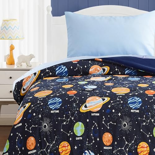 Toddler Bedding Set - 4 Pieces Toddler Comforter Set for Kids Boys, Glow in The Dark Space Bed in A Bag with Sheets Kaleido Space