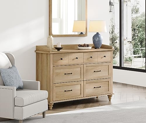 WAMPAT Dresser for Bedroom with 6 Drawers, Kids Dressers with Wide Chest of Drawers, Mid Century Modern Wooden Closet Storage Organizer for Living Room, Nursery, Hallway, Rustic Oak WAMPAT