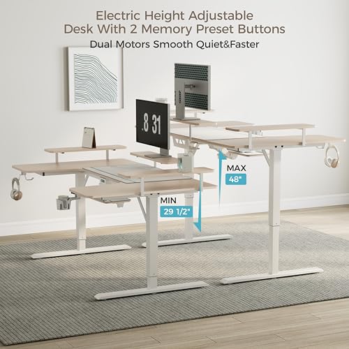 EUREKA ERGONOMIC Gaming Standing Desk with Keyboard Tray,74" U Shaped Studio Desk for Recording&Live,Electric Height Adjustable Desk w LED Convertible Shelves,Maple EUREKA ERGONOMIC