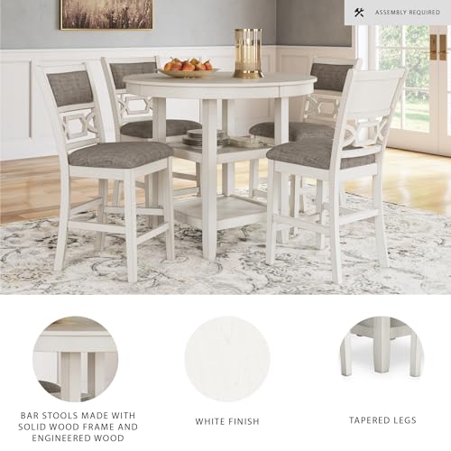 Signature Design by Ashley Erinberg Casual Counter Height Dining Table and 4 Armless Upholstered Bar Stools with Footrest and 2 Shelves, Set of 5, White & Light Gray Signature Design by Ashley