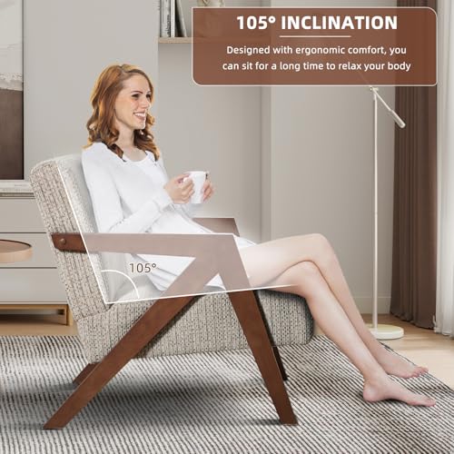 INZOY Accent Chairs Set of 2, Mid Century Modern Accent Chair with Wood Frame, Upholstered Reading Armchair with Soft Linen Fabric, Accent Chair for Living Room Bedroom Apartment, Easy Assembly, Brown INZOY