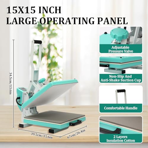 Heat Press, 15x15 Inch T-Shirts Heat Press Machine, Digital Sublimation Printer, High Pressure Heat Transfer Machine with 2-Layer Insulation Cotton for T-Shirts Pillows Bags, White ChicCoutured