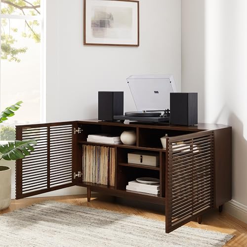 Crosley Furniture Cameron Corner Record Player Cabinet Turntable Stand, Storage for up to 230 Vinyl Records, Brown Crosley Furniture