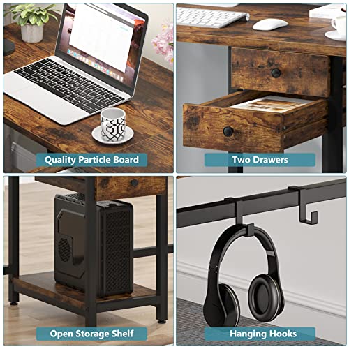 Tribesigns 79 Inch Extra Long Desk, Double Desk with 2 Drawers, Two Person Desk Long Computer Desk with Storage Shelves, Writing Table Study Desk for Home Office, Rustic Brown Tribesigns