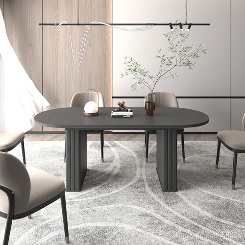 62.99"-78.7" Oval Extendable Dining Room Table for 6 8 10, Modern Farmhouse Wooden Kitchen Expanding Table, Long Large Expandable Dining Room Conference Tables for Home Office Pvillez