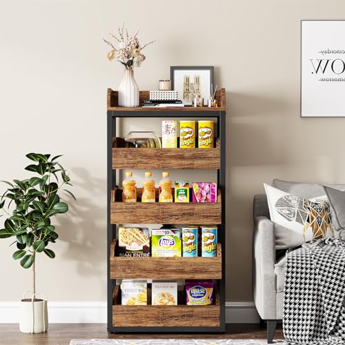 Tribesigns Wood Fruit and Vegetable Storage Rack, 5-Tier Pull-Out Snack Stand Fruit Basket Stand, Utility Shelf Organizer for Kitchen, Living Room, Bedroom, Rustic Brown Tribesigns