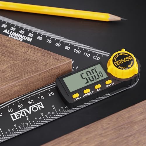 LEXIVON Aluminum Digital Angle Finder Gauge, 5-inch/130mm Multi-Purpose Protractor, Includes XL Display and Rugged Zippered Pouch (LX-DAF5) LEXIVON