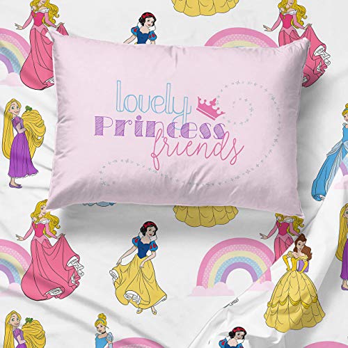 Jay Franco Disney Princess Rainbow 5 Piece Twin Bed Set - Includes Comforter & Sheet Set - Bedding Features Aurora, Belle, & Cinderella - Super Soft Fade Resistant Microfiber Jay Franco
