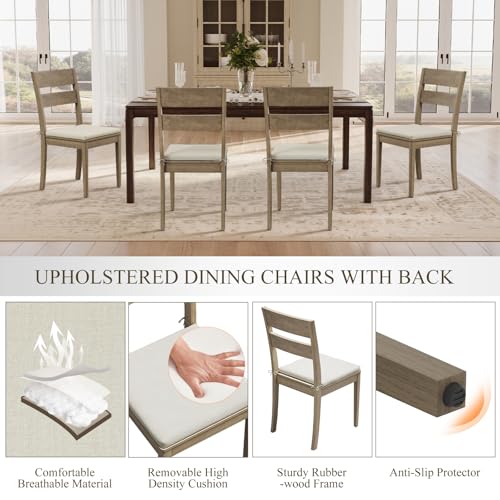 COLAMY Farmhouse Dining Chairs Set of 4, Upholstered Kitchen Chairs with Ladder Back, Modern Wood Side Dining Room Chairs with Wooden Legs for Rustic Restaurant, Light Brown COLAMY