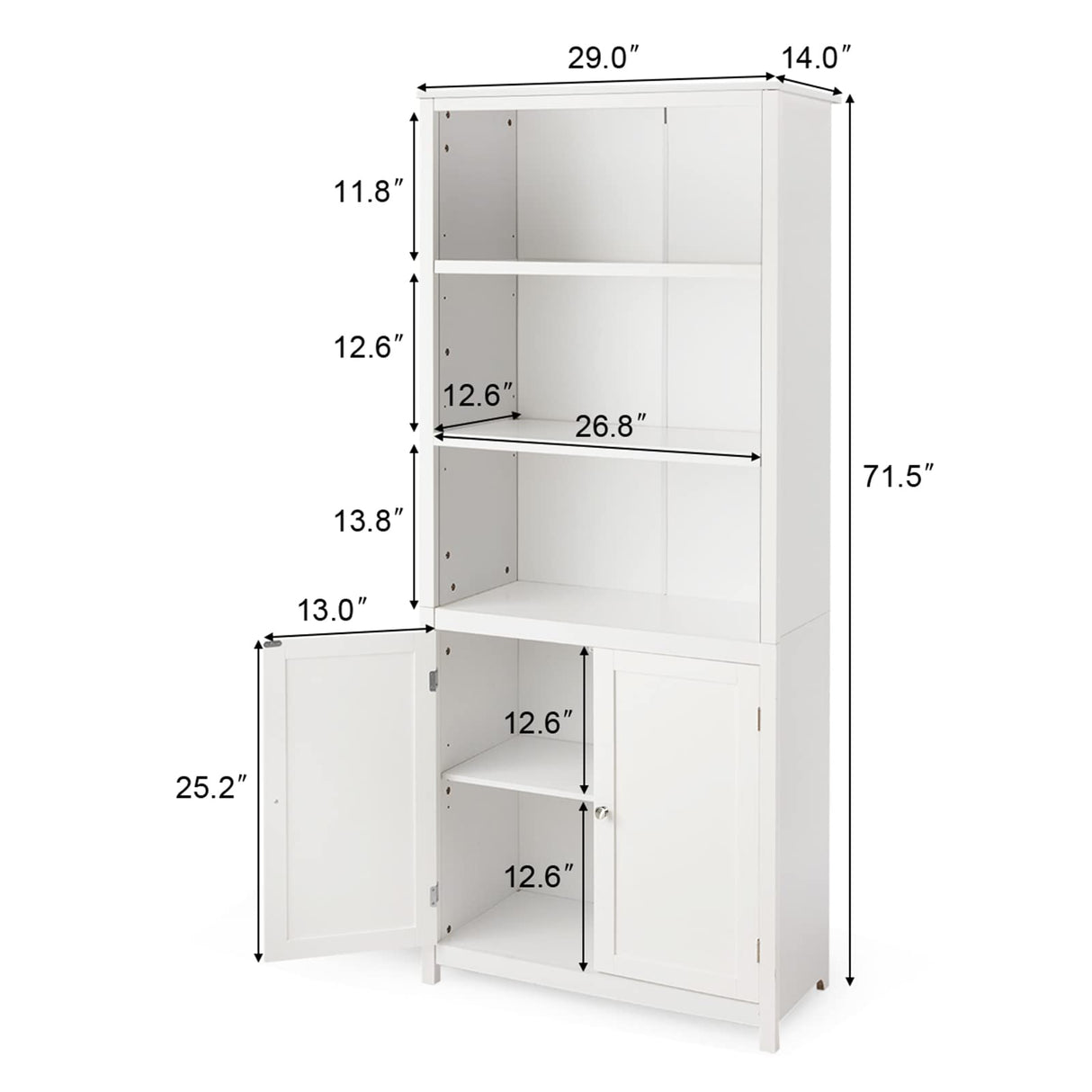 Tangkula 3-Tier White Bookcase with Double Doors for Elegant Storage Solutions Tangkula