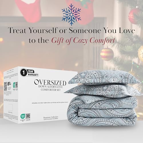 Southshore Fine Living, Inc. Oversized Full/Queen Size Comforter Bedding Set, Boho Paisley Bedding, Full Size/Queen Bed Comforter Set with 2 Matching Shams, Pure Melody Aqua Southshore Fine Living, Inc.