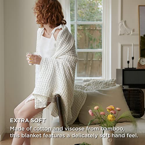 Bedsure Cooling Cotton Waffle King Size Blanket - Lightweight Breathable Spring Blanket of Rayon Derived from Bamboo for Hot Sleepers, Luxury Throws for Bed, Couch and Sofa, Ivory, 104x90 Inches Bedsure
