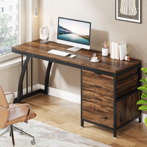 Tribesigns 59 Inch Computer Desk with 3 Drawers, Industrial PC Desk Study Writing Table Workstation with File Storage, Home Office Desks with Large Desktop and Metal Frame, (Rustic Brown) Tribesigns