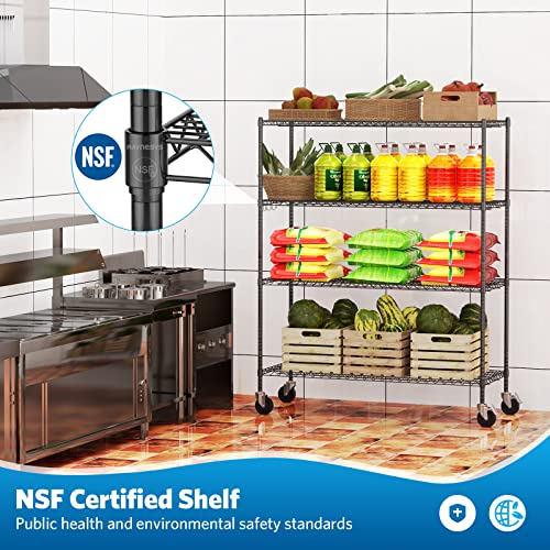 Raynesys Wire Shelving with 4" Wheels, 2000Lbs Heavy Duty 4-Tier Shelving Metal Shelves, 60x24x72in Steel Wire Storage Shelf Commercial Grade Adjustable Utility Rack for Garage, Kitchen Raynesys