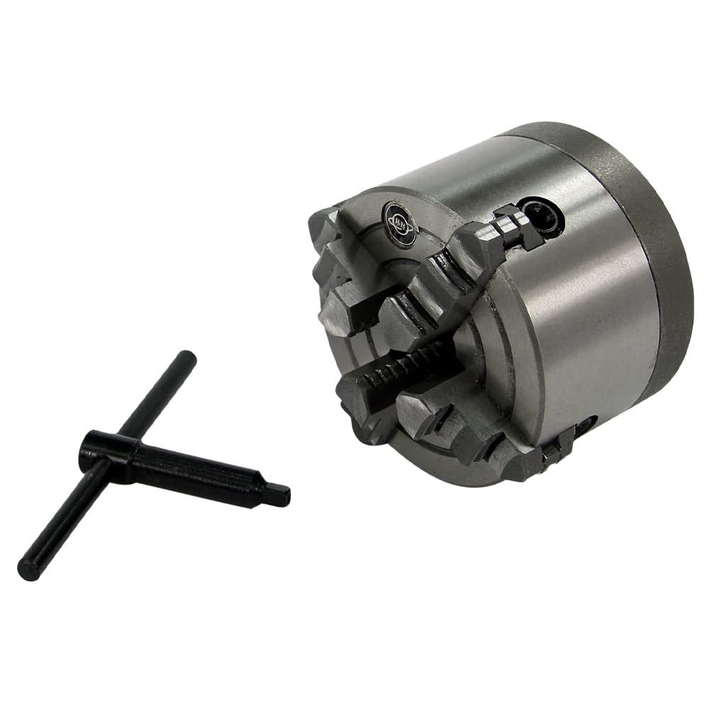 Lathe Chuck, 4-Jaw 4", Independent with Adapter - High Grade Steel - Includes a chuck key and reversible jaws, LittleMachineShop.com (1697) LittleMachineShop.com