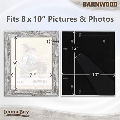 Icona Bay 8x10 Pony Gray Picture Frame, Country Rustic Style 8 x 10 Photo Frame, Table Top or Wall Mount, Barnwood Collection Icona Bay