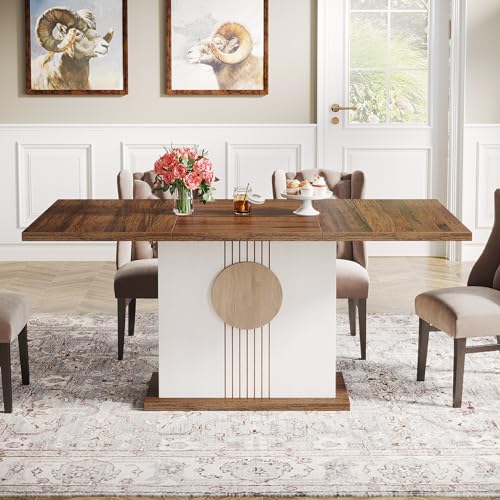 Tribesigns 55" Rectangular Dining Table for 4 to 6 People, Farmhouse Wood Dinner Table for Kitchen, Dining Room & Living Room, Oak Brown & White Tribesigns