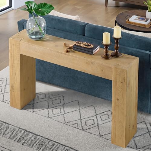 Alaterre Furniture Stockyard Solid Wood Console Table - 56 Inch Modern Farmhouse Entryway Table - Easy Assembly Living Room Furniture for Behind The Couch, Entryway, or Hallway (Light Oak) Alaterre Furniture