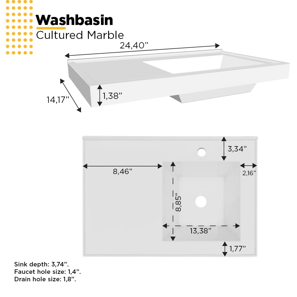 COZIMAX Vanity Soul 24" Floating Bathroom Vanity and Cultured Marble Sink with Soft Close Door (Black) COZIMAX