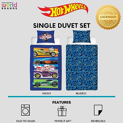 Character World Hot Wheels Officially Licensed Beast Design Single Duvet Cover Set | Reversible 2 Sided Cars Bedding Including Matching Pillow Case | Perfect for Kids Bedroom | Polycotton Character World