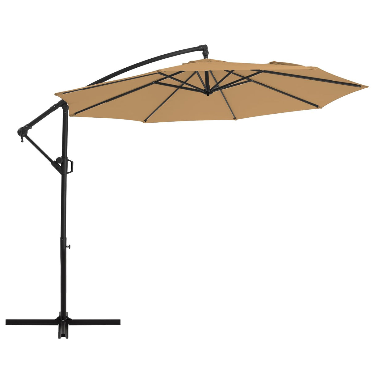 wikiwiki 10ft Patio Umbrellas Offset Outdoor Umbrella Cantilever Hanging Umbrellas w/Infinite Tilt, Fade Resistant Waterproof RECYCLED FABRIC Canopy & Cross Base, for Yard, Garden & Deck, Tan wikiwiki