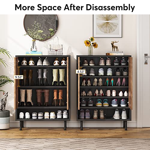 LITTLE TREE Shoe Cabinet with Doors, 6-Tier Modern Shoe Storage Cabinet with Adjustable Shelves, Wooden Free Standing Shoe Storage for Entryway, Hallway, Closet LITTLE TREE