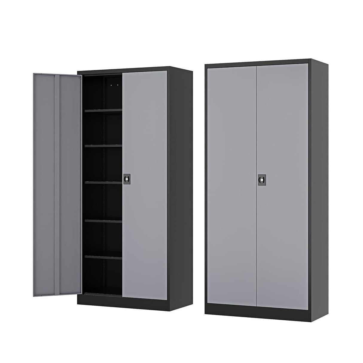 Fesbos Metal Storage Cabinet-72” Tall Steel File Cabinets with Lockable Doors and Adjustable Shelves-Black&Gray Steel Storage Cabinet for Kitchen, Office, Garage Fesbos