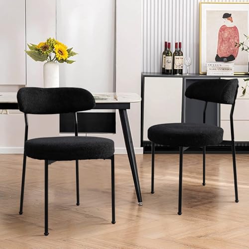 JETEAGO Dining Table and Chair Set 31.5" Black Round Table&2 Boucle Upholstered Chairs for Kitchen Dining Room Small Space 3 Piece Dining Table and Chair Set (Black) JETEAGO