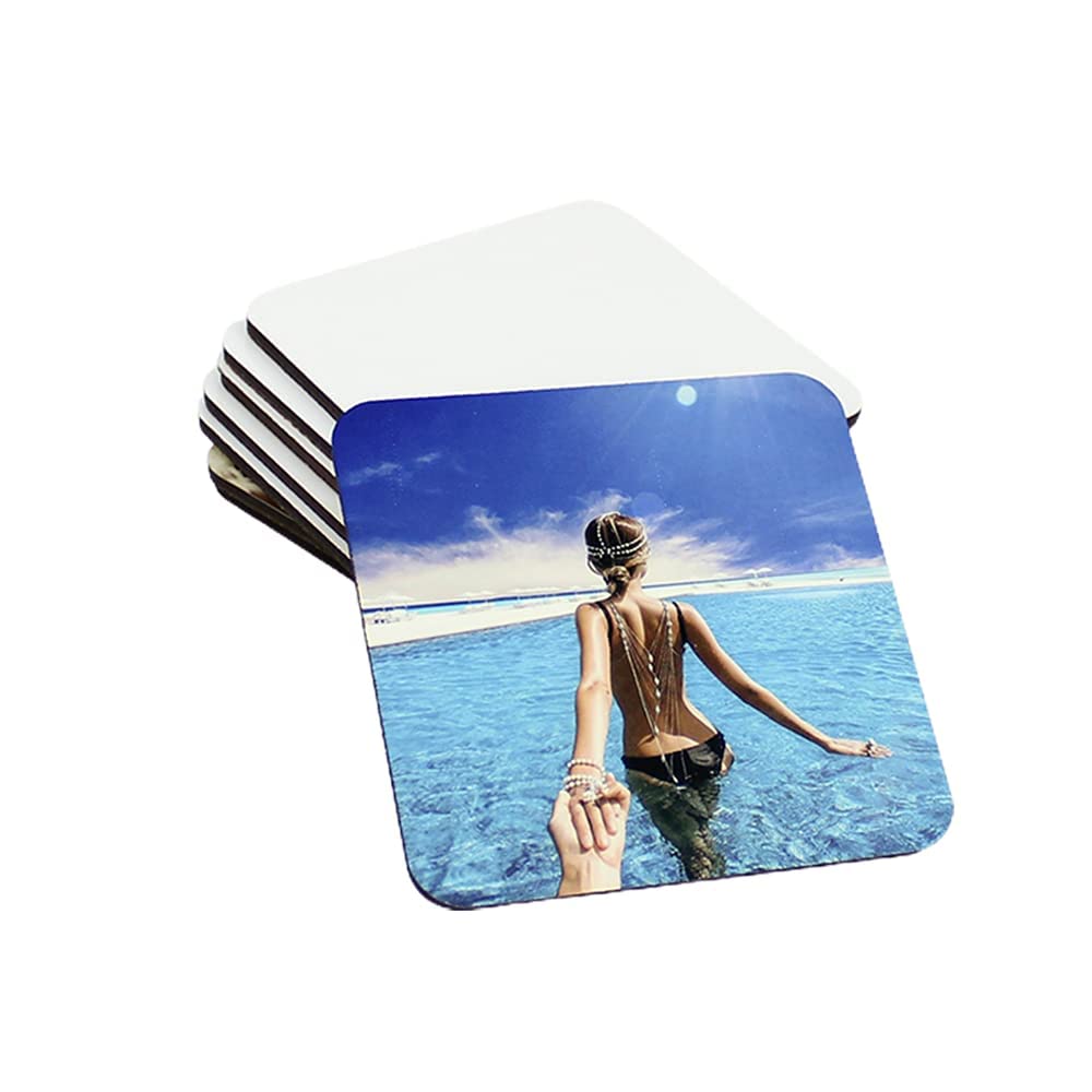 MR.R 10 Pieces Sublimation Blanks Square Cup MDF Coasters, Raw Wood Back Hardboard Sublimation Coasters Blanks,Absorbent Heat Transfer Cup Coasters for Drinks, Party Supplies Coasters and DIY Craft MR.R