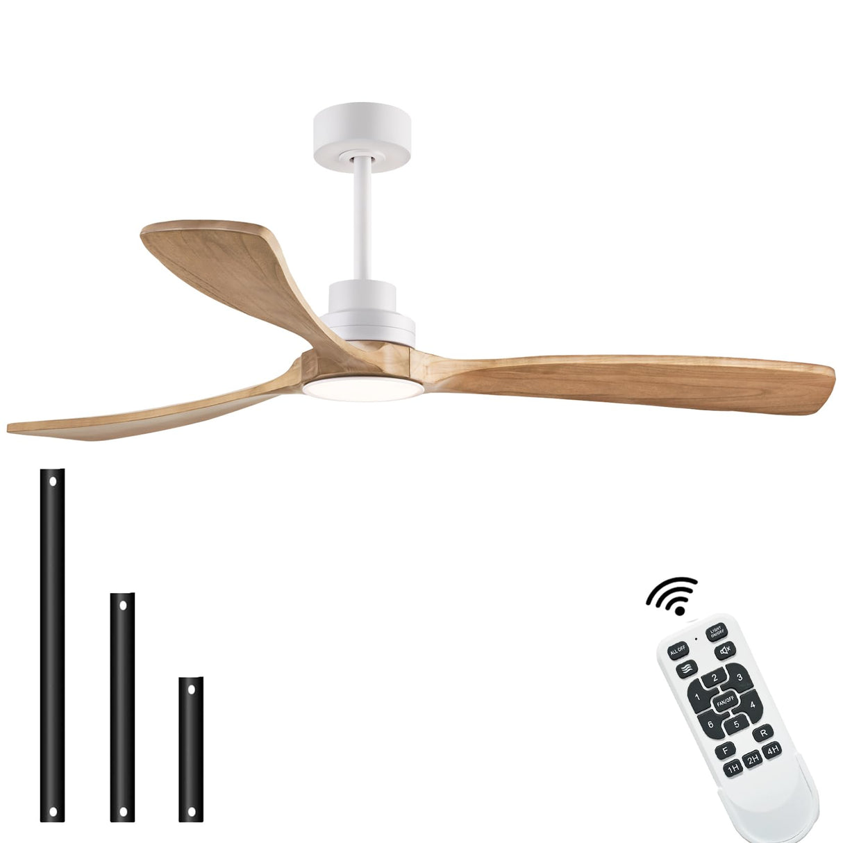 dearnow 60" Ceiling Fans with Light with Remote Control, Indoor Outdoor Wood Ceiling Fan with 3 Wood Blades for Living Room, Hallway, Office, Farmhouse, etc. (White + Wood Color) dearnow