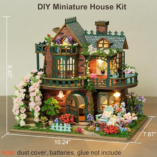 ISSEVE DIY Miniature House Kit, Tiny House Dollhouse Kit for Adults, Mini House Building Kits, Miniature Kit Adult Craft Diorama Kit Home Bookshelf Decoration, Gifts for Birthday (Fairy Garden House)