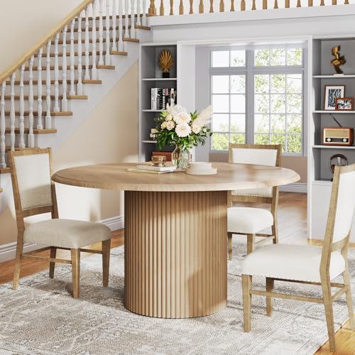 Tribesigns 47" Round Dining Table for 4, Farmhouse Kitchen Table with Metal Base, Modern Small Dinner Table for Dining Room,Kitchen (Chairs Not Included) Tribesigns