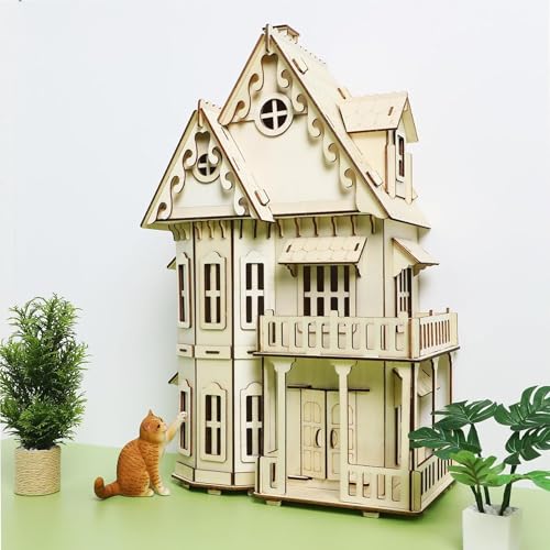 3D House Jigsaw Puzzle Model Kit - CUTEROOM Fantasy Villa Dollhouse DIY Building Set for Adults, Creative Home Decor Gift
