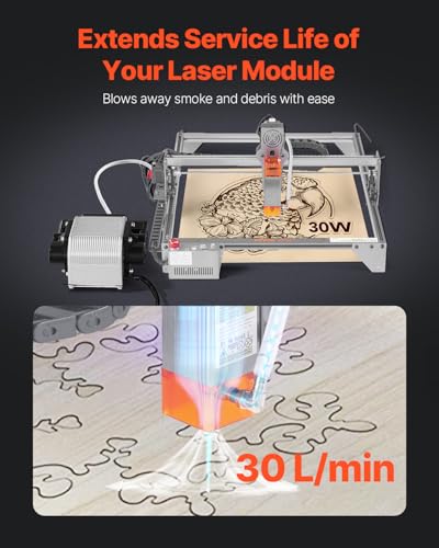 VEVOR Air Assist, Adjustable 30 L/min Airflow, Air Assist Pump Kit for Laser Cutter and Engraver, Clear Smoke and Dust, Reduce Surface Temperature, Shield Laser Lens, for Laser Engraving Wood Meta VEVOR