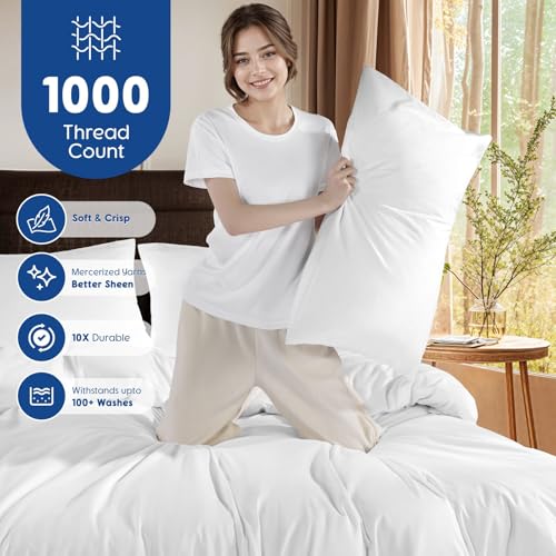 SONORO KATE 100% Egyptian Cotton Duvet Cover King Size, 1000 Thread Count Sateen Duvet Cover, Soft, Breathable Cotton Comforter Cover with Hidden Zipper Closure - 3 PC (White,King) SONORO KATE